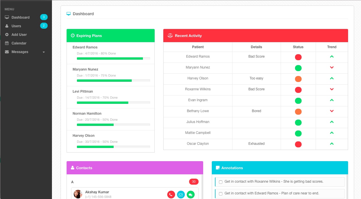 Screenshot about the Therapist platform easy user interface